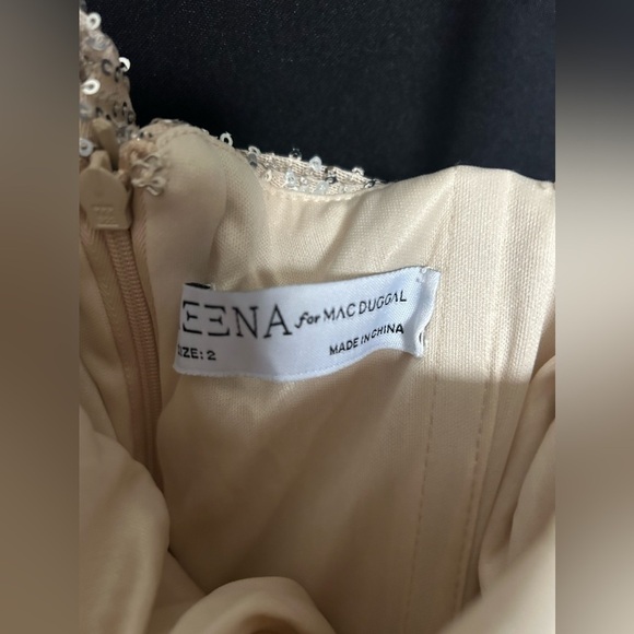 Ieena for Mac Duggal 26550 NWOT ONE-SHOULDER RUCHED SEQUINED GOWN in Nude - Picture 9 of 9